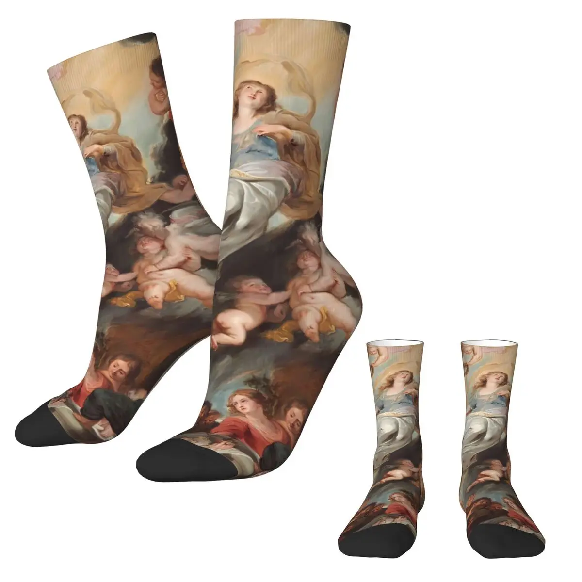 Oil Painting Rubens Socks The Assumption of the Virgin Stockings Autumn Anti Sweat Women Men Socks Quality Graphic Cycling Socks