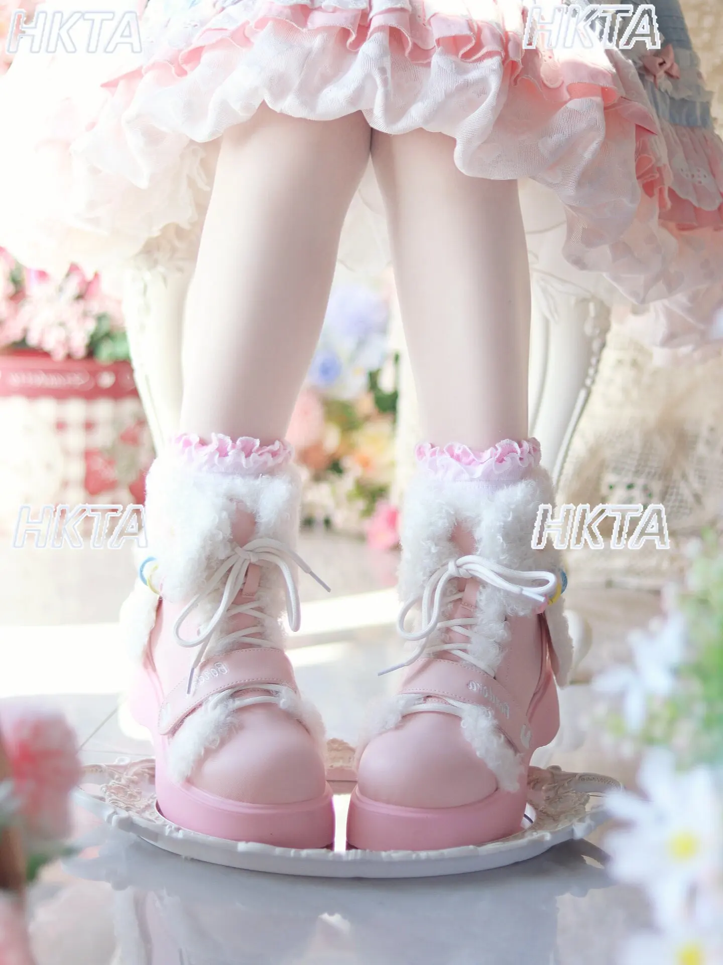 

Sweet Versatile Lolita Snow Boots Shoes Winter Plush Warm Plush Splicing Lace Up Platform Short Boots White Cotton Shoes Women