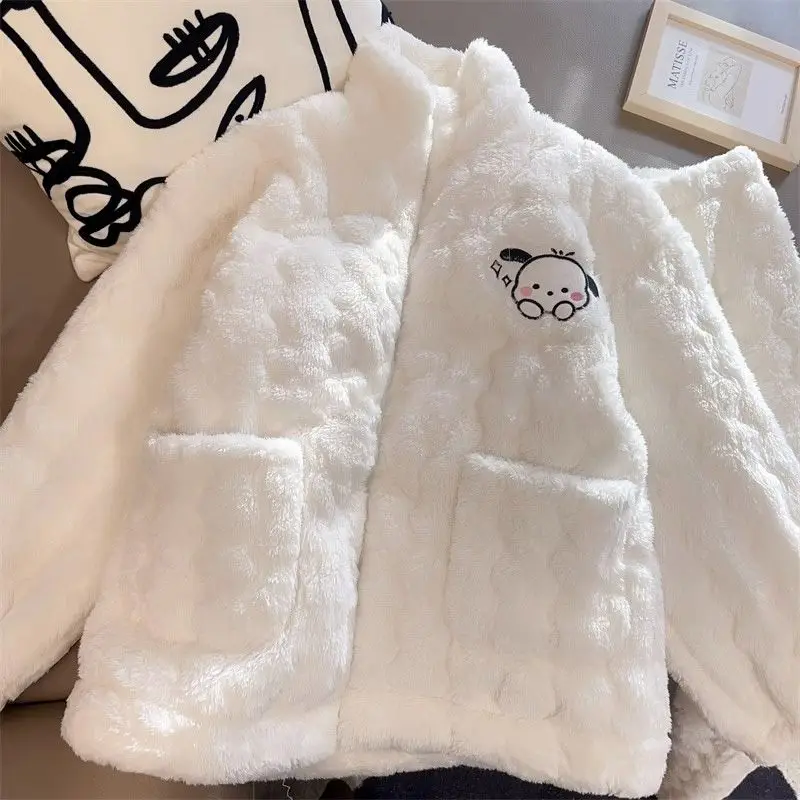 Hello Kitty Cinnamoroll аниме Kawaii Sanrio Ins теплая рубашка брюки пижамы милый Pochacco коралловый бархат домашняя одежда ткань подарки для детей