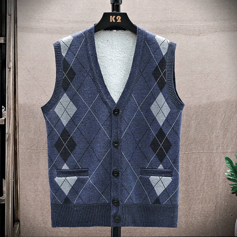 Autumn Winter Sweaters Men Casual Sleeveless Sweater Male V Neck Collar Knitted Vests Man