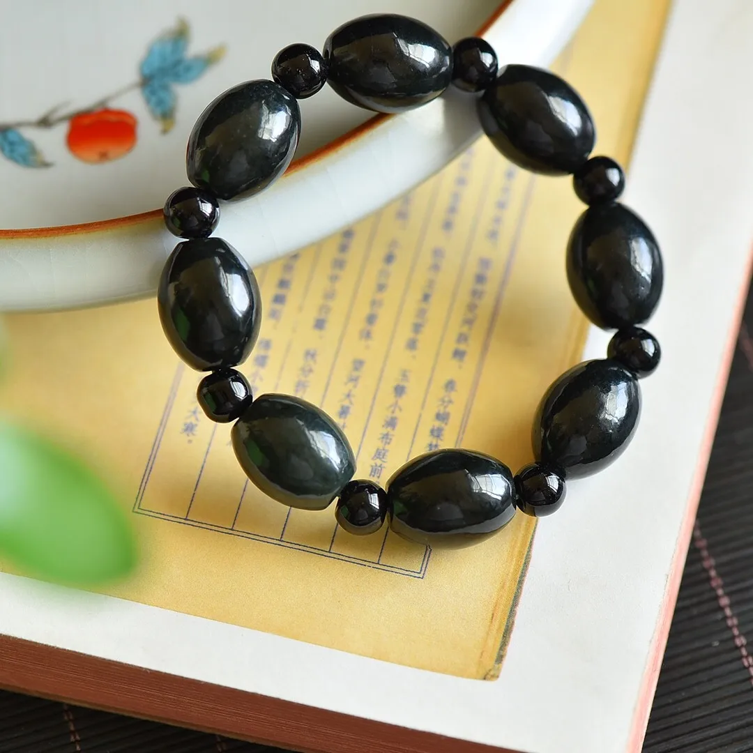 

Натуральный зеленый нефритовый браслет Hetian для мужчин и женщин, Настоящий Китайский Синьцзян нефритовый бисер, эластичные браслеты из бисера, лечебные ювелирные изделия