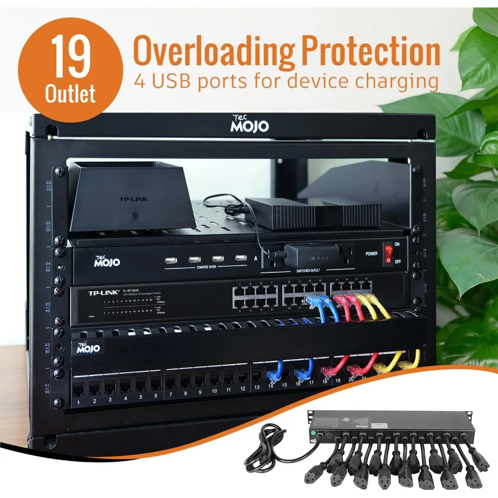 توصيل مجاني - 1U Rack Mount 19 Outlet PDU وحدة توزيع الطاقة قطاع الطاقة قواطع الدائرة يناسب مقاس 19 بوصة AV/الشبكة/الخادم #2