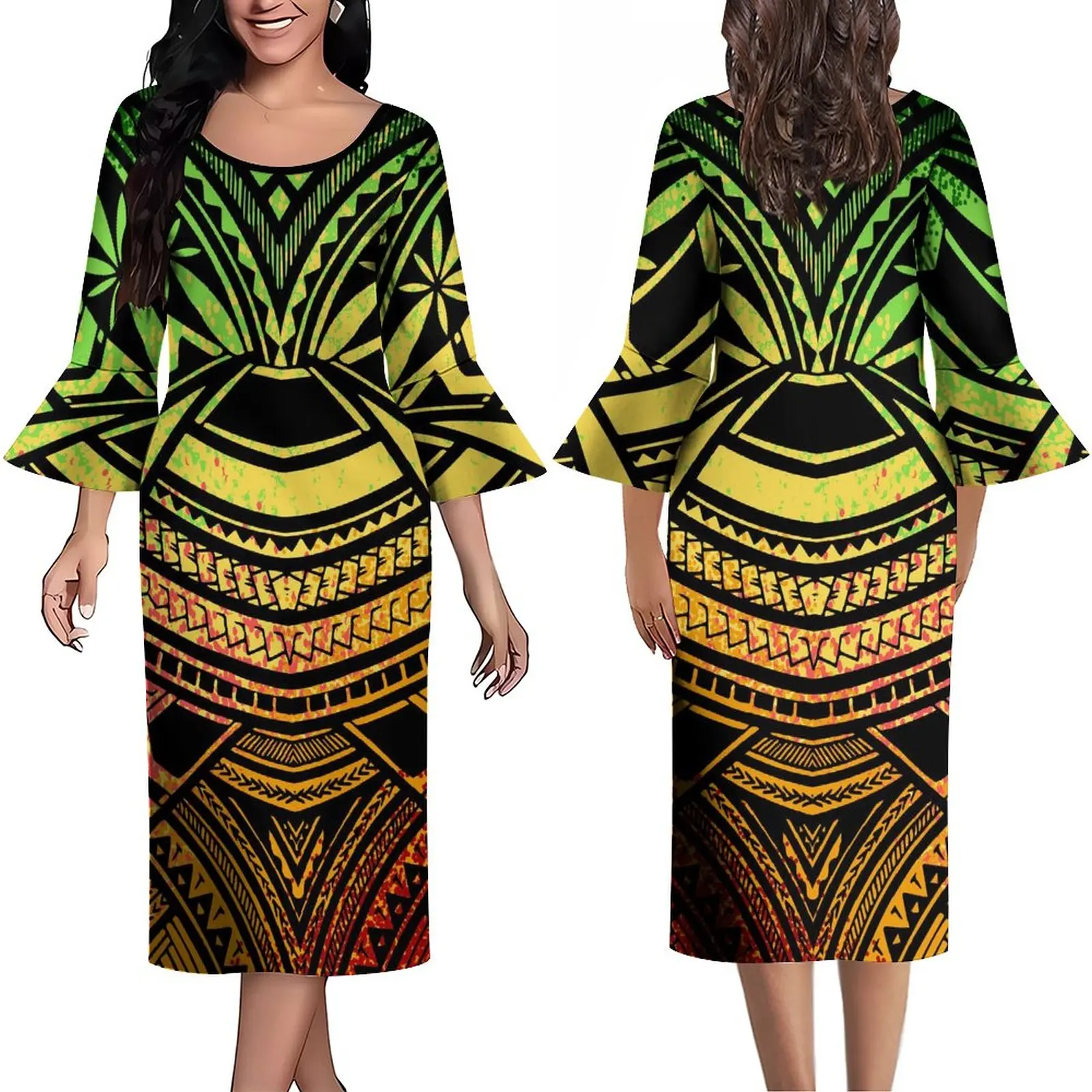 

High Quality Dress 2023 New Design Summer Short Sleeve Long Dress Elegant Temperament Banquet Dress Polynesian Custom
