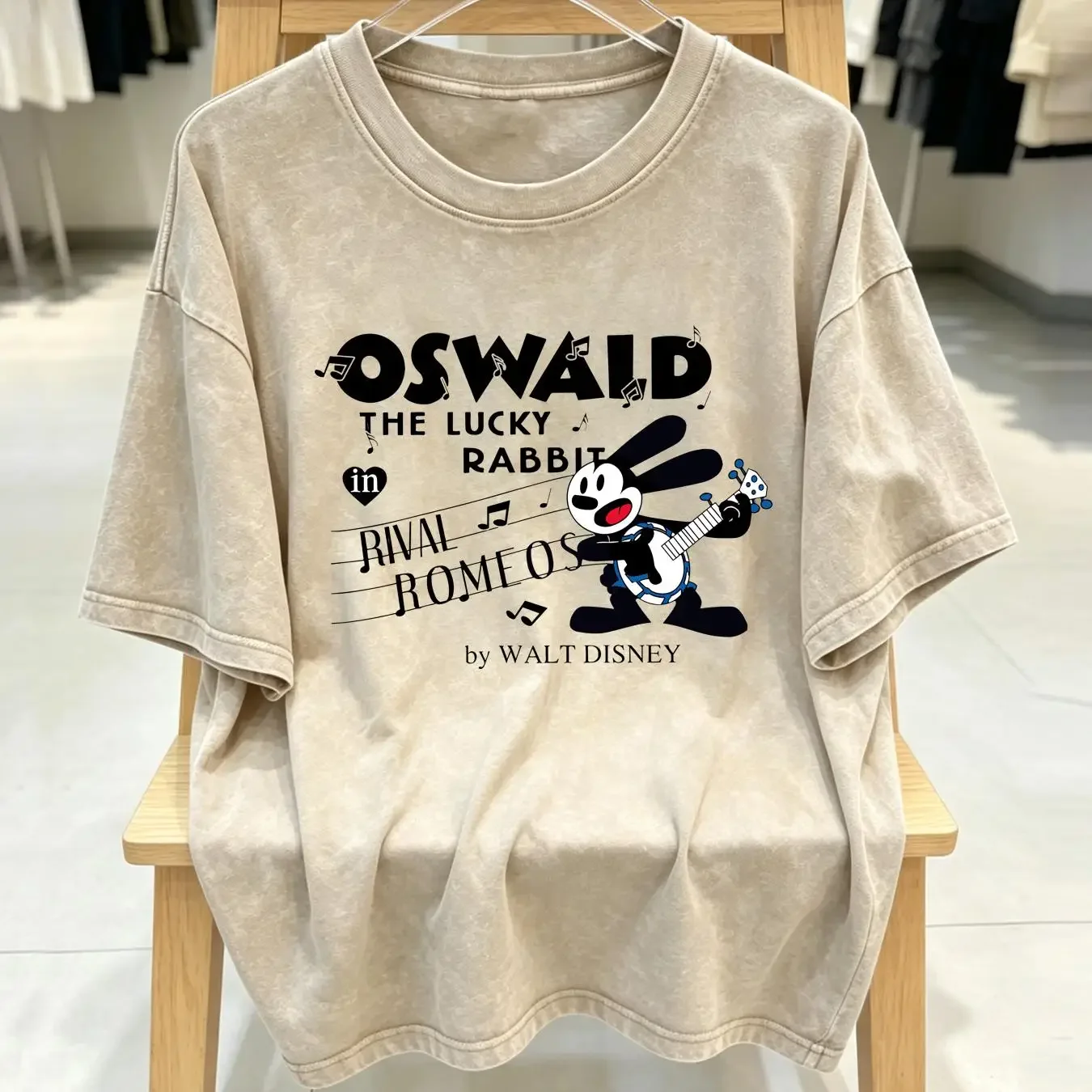 washed T Shirt Oswald the Lucky Rabbit SweaT vintage Washed Comfortable Casual graphic designer clothes Versatile Slightly