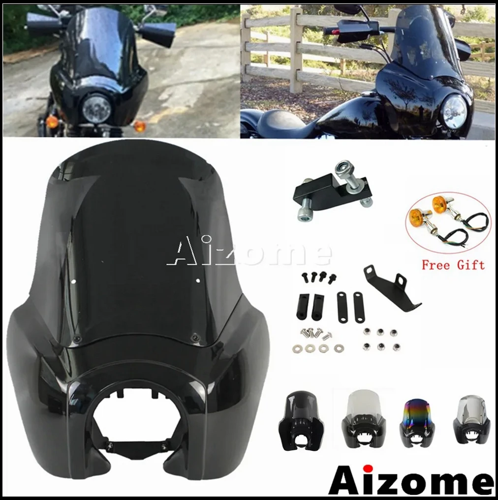 

Motorcycle 15" Iridium Windshield Front Headlight Fairing For Harley Cafe Racer Dyna Street Fat Bob Low Rider FXD 2007-2017