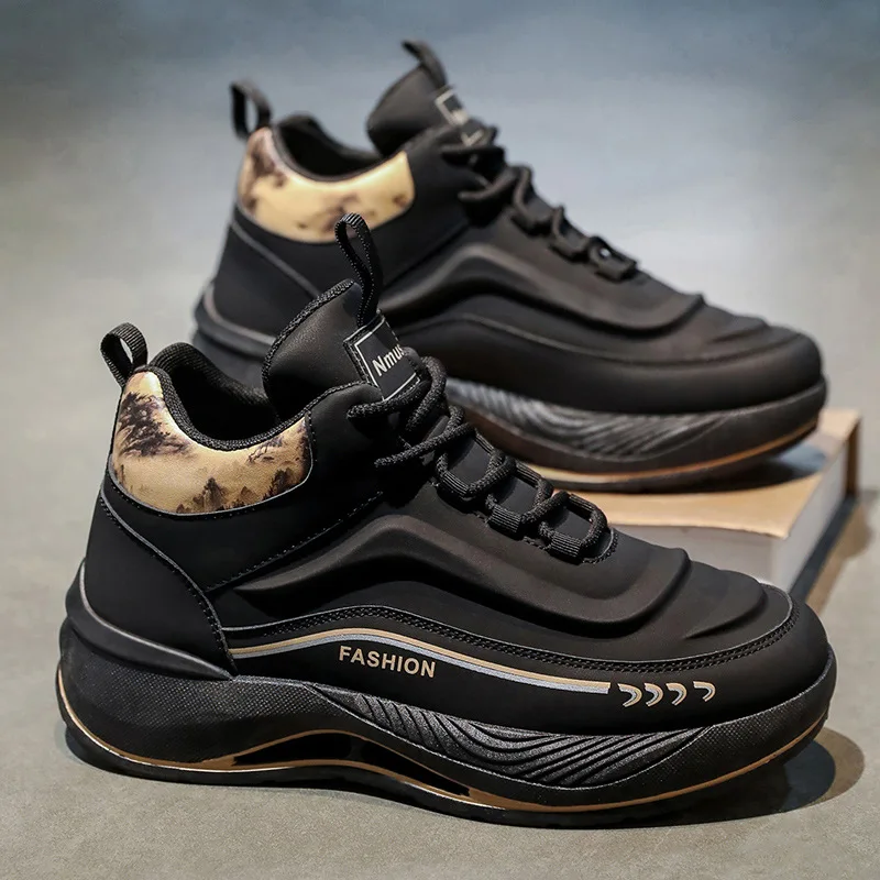 Men's high-top shoes, sports shoes, trendy and versatile thick-soled height-increasing white sneakers, casual dad shoes