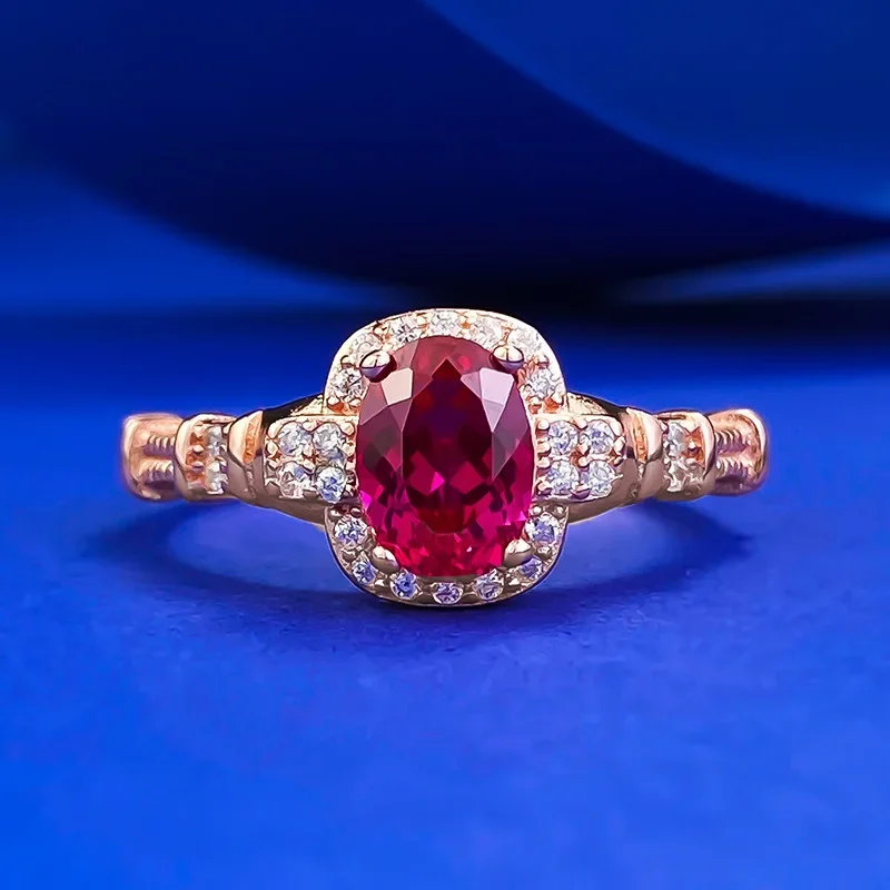 Neue s925 reine silberne Taube blutrot 5*7mm elliptischer roter Korund französischer romantischer Ring heißer verkaufender Schmuck Persönlichkeit