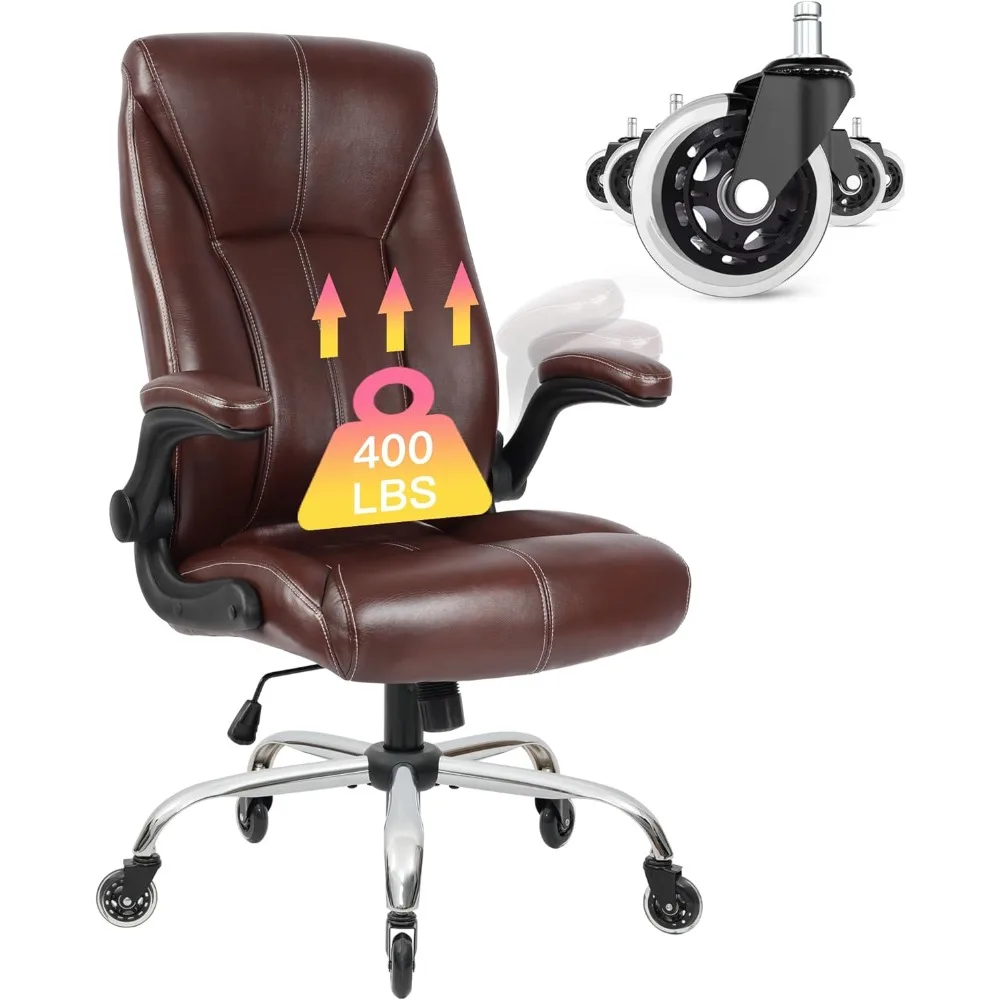 

Big and Tall Office Chair for Heavy People 400lb, Executive Desk Computer Chair Adjustable Flip-up Armrests, PU Leather Swivel T
