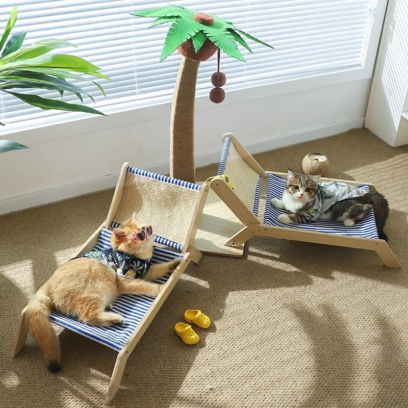 Pet Summer Bed Cat Beach Chair Summer All Seasons Elevated Cat Bed With Sisal Scratcher For Cat Comfort Sleeping Nest House