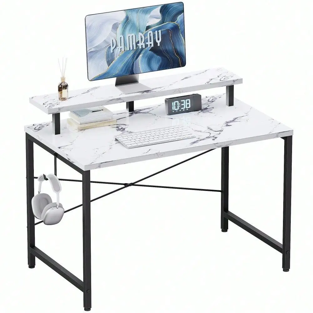 

32 Inch Small Computer Desk With Monitor Stand, Simple Office Desk With Headphone Hook For Small Spaces, Kids Study Writing Tab