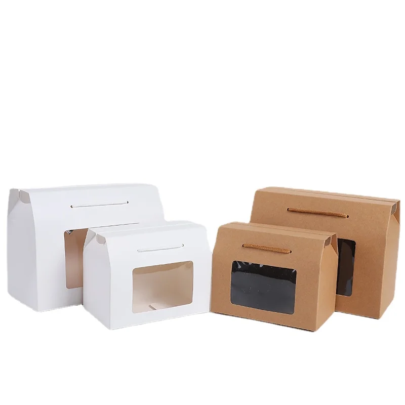 12/24/48pcs Kraft Paper Portable Boxes with Handle/Transparent Window White Folding Gift Box Portable Gift Box Can Be Customized