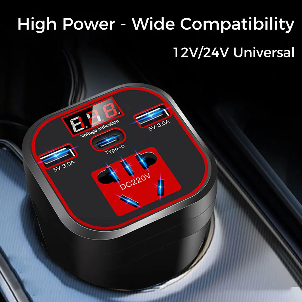 Car Power Inverter 12V 24V To 220V Digital Display Car Inverter Universal Converter Voltage Transformer USB Power Socket Charger