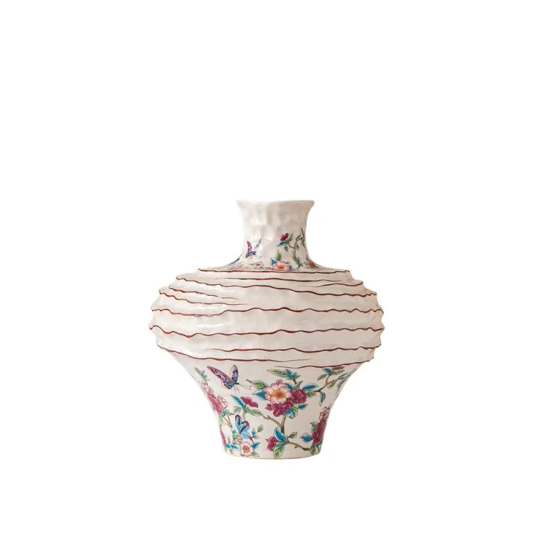Medieval style ceramic flower arrangement advanced sense wabi sabi new Chinese-style homestay villa hand-painted retro big