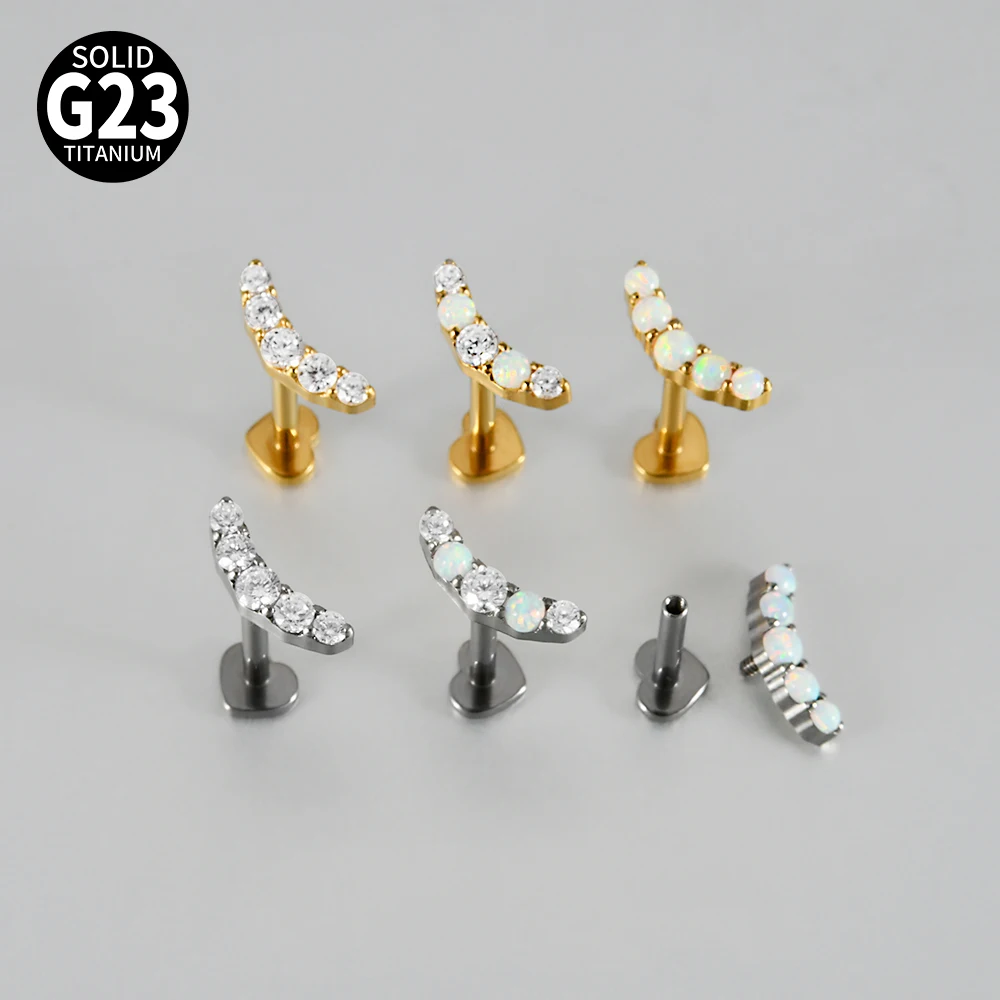 6PCS Titanium Mixed Styles 5 CZ & Opal17 Heart Base Internal Thread Labret Lip Stud Ear Cartilage Helix Tragus Piercing Jewelry