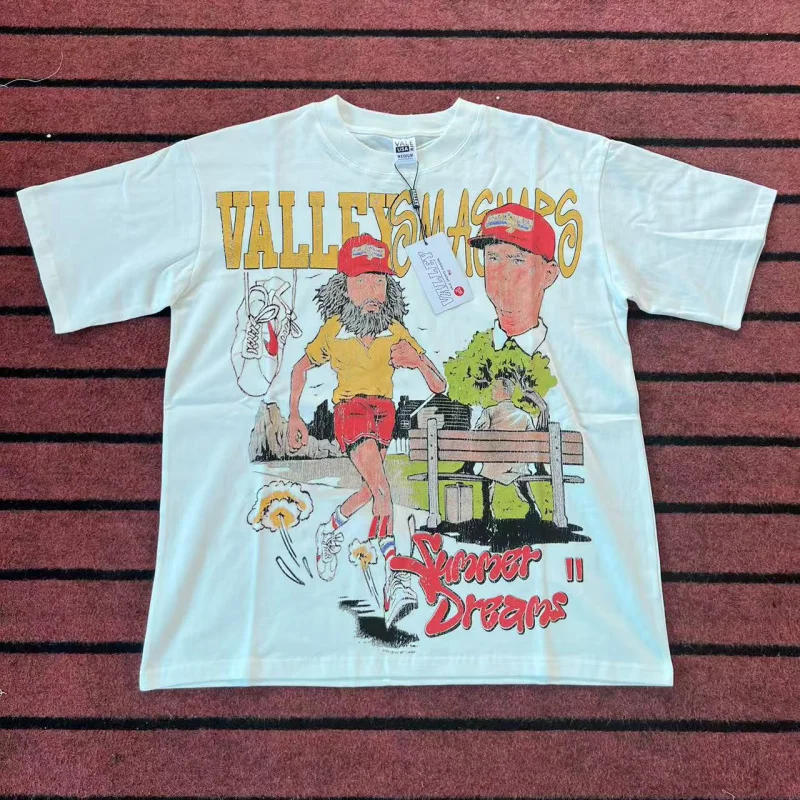 تي شيرت برسومات Valley Dreams بنمط أمريكي عتيق ورقبة دائرية وطباعة كارتونية تي شيرت غير رسمي للرجال ملابس خروج فضفاضة مغسولة للرجال #3