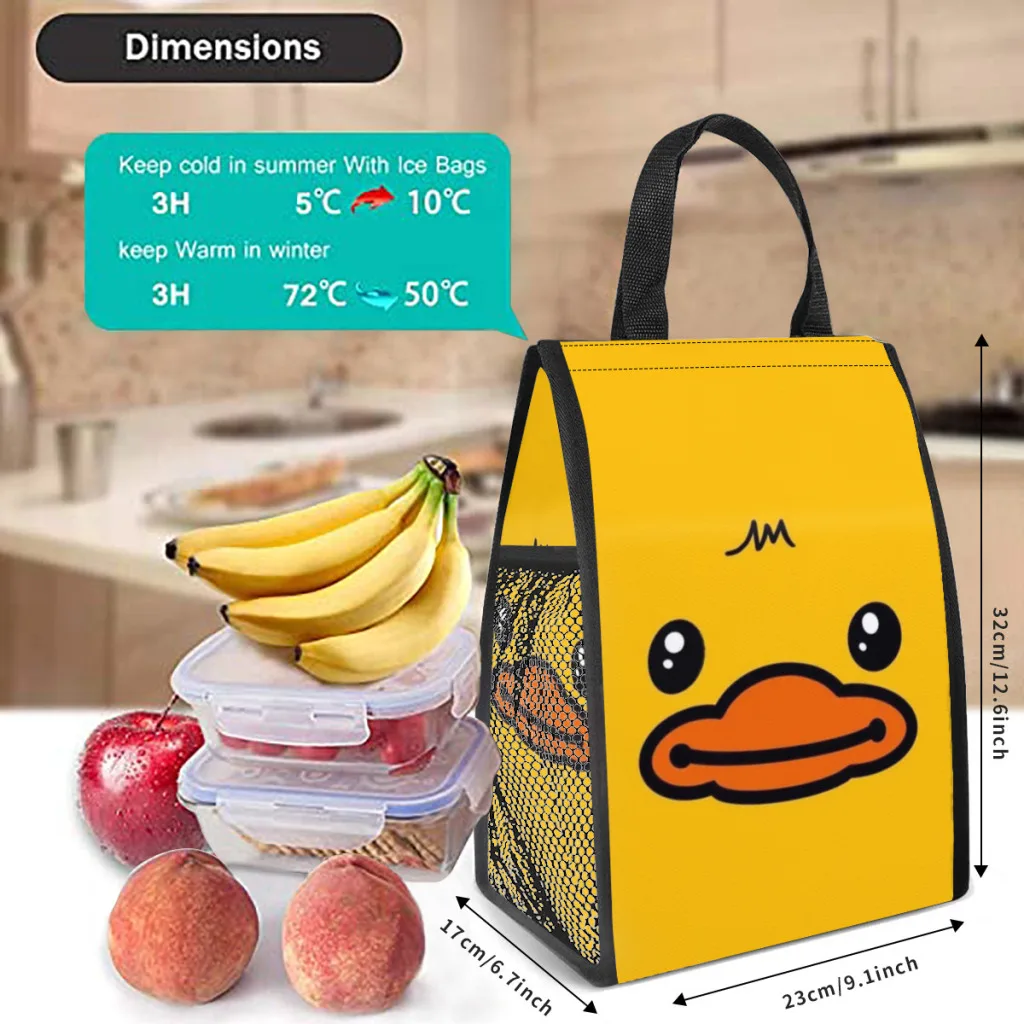 Bolsa de almuerzo con aislamiento térmico de pato amarillo pequeño, contenedor de almuerzo portátil para campamento, caja de comida multifunción