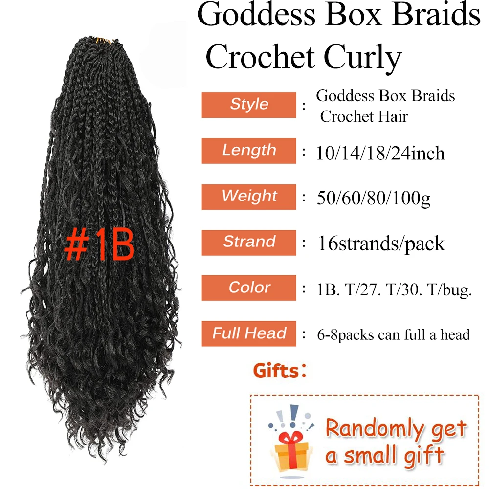 Goddess Box Braids Crochet Hair With Curly Ends 14 Inch Crochet Braids Synthetic Braiding Hair Extension for Black Women