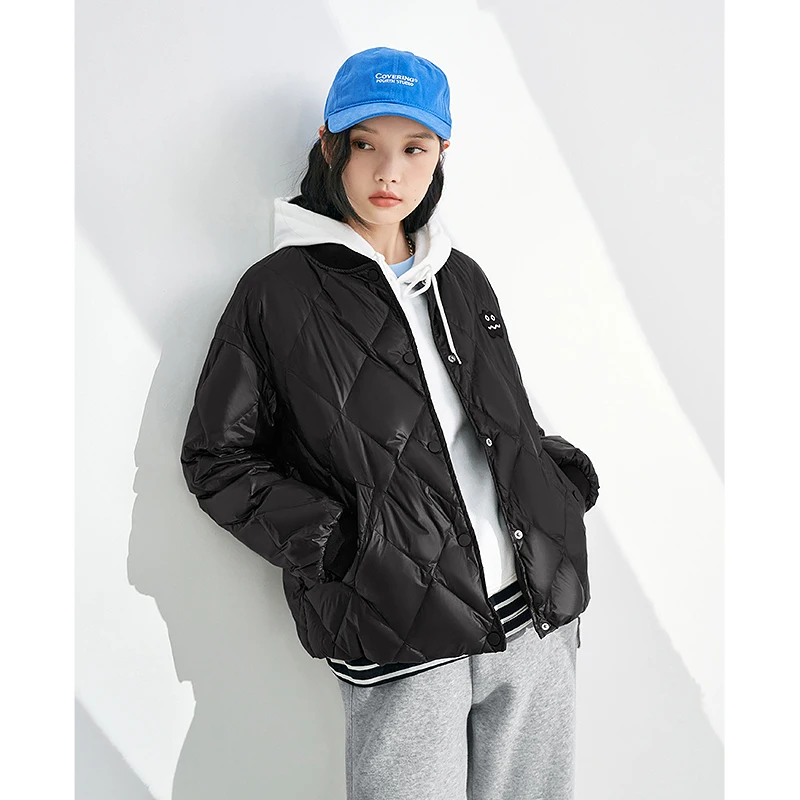 Toyouth Women Down Jacket 2022 Winter Baseball Collar 90% White Duck Down Warm Coat Solid Color Casual Light Short Outwear