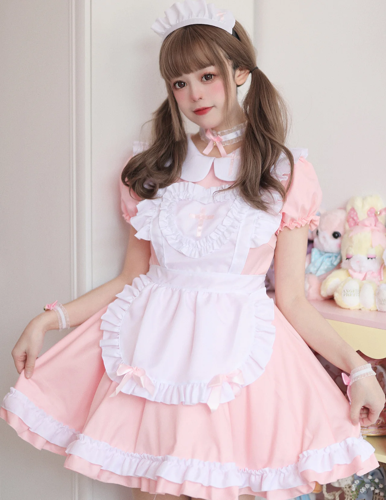 Cosplay Maid Costume Anime Cream Sweetheart Pink Lolita Dress Cute Girl Maids Wear Uniform Short-sleeved Nurse Costumes Dresses