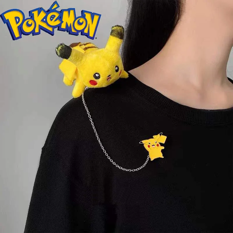 

Pokemon Pikachu Brooch Anime Figures Cartoon Stuffed Plush Dolls Pendant Kawaii Pin Badge Toy Soft Bag Accessories Gift For Kids