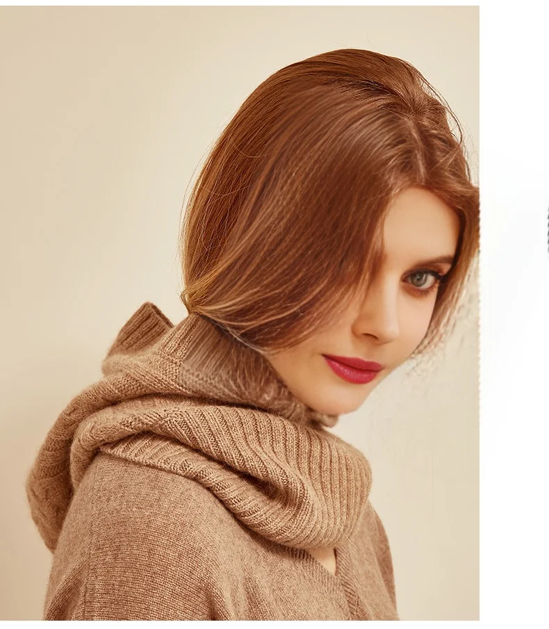 Unisex 100 % Wolle gestrickte Sturmhaube Winter Ohr Gesicht Hals schützen einteilige Schal Mütze weiche warme Kapuzenmützen Twist falscher Kragen – Detail 3