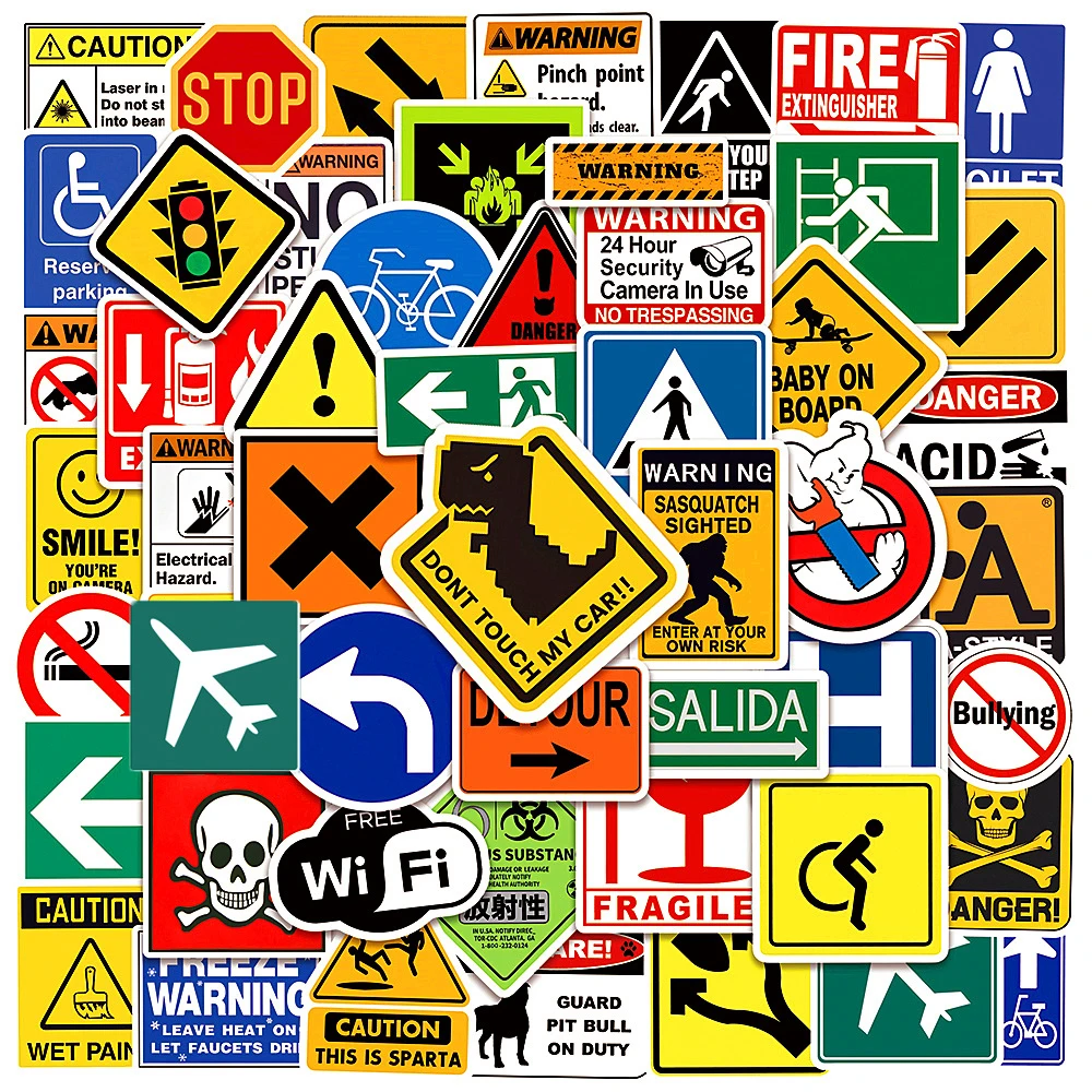 50/100Pcs Danger Banning Signs Warning Stickers Cool Decal for Laptop Motorcycle Helmet Bike PVC Waterproof Graffiti Sticker Toy