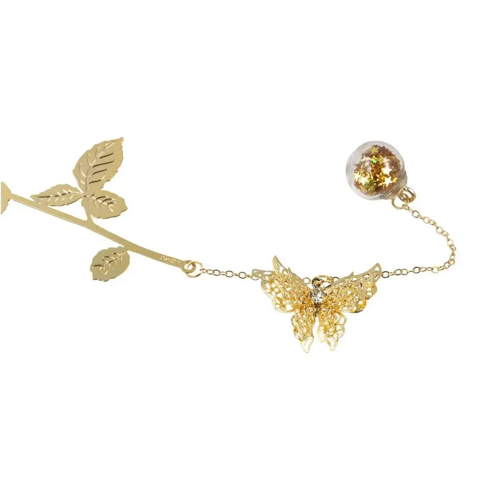 

1 Set New Year Gift With Gift Box Metal Bookmark Classic Style Vintage Golden Rose Bookmarks Golden Pendant Lovers