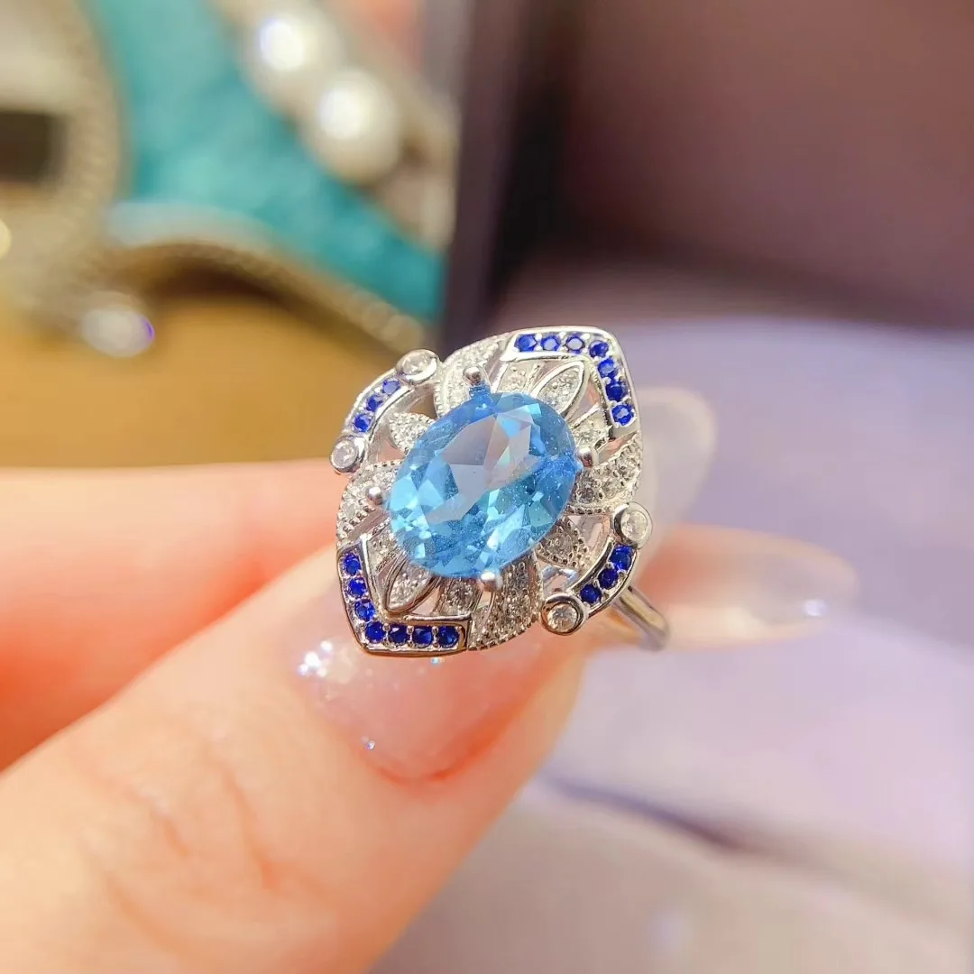 

KJJEAXCMY High End Women's Ring Natural Topaz S925 Silver with Electroplating Boasting High Clarity Full Brilliance Gift