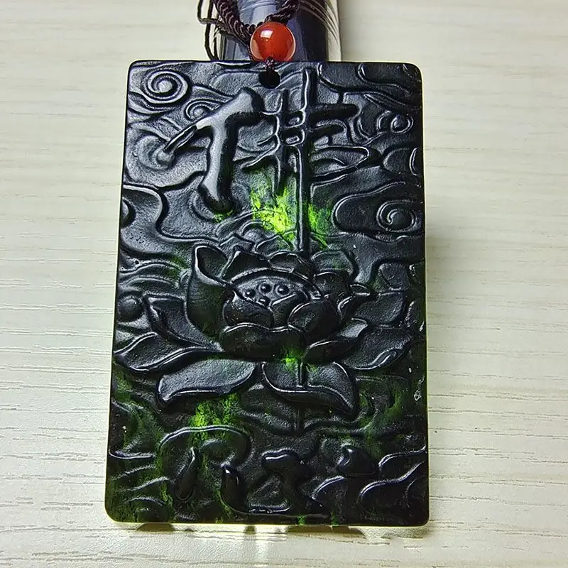 

Natural Medicine King Stone Dark Green Jade Buddha Brand Pendant Necklace Buddha Heart Lotus Jade Pendant