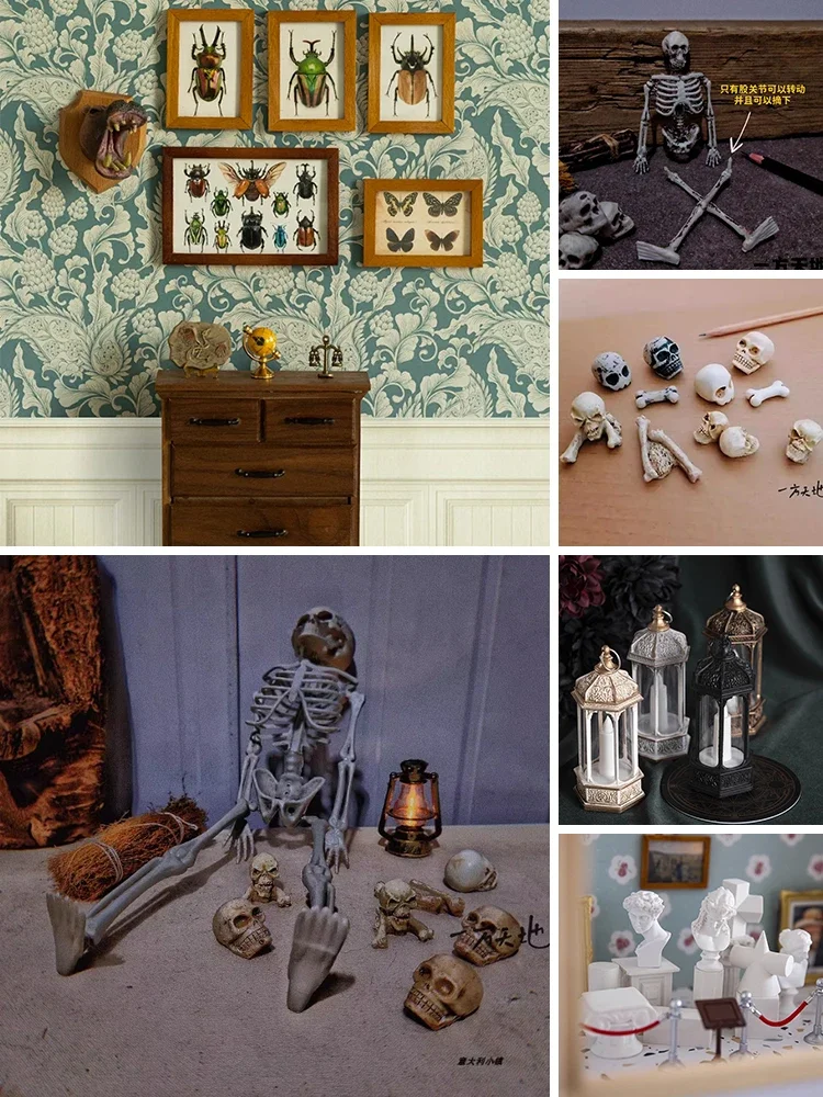 

Miniature Museum Art Gallery Scene Model Accessories Miniature Geometric Plaster Bjd Mini Suitcase Mini Skull Model