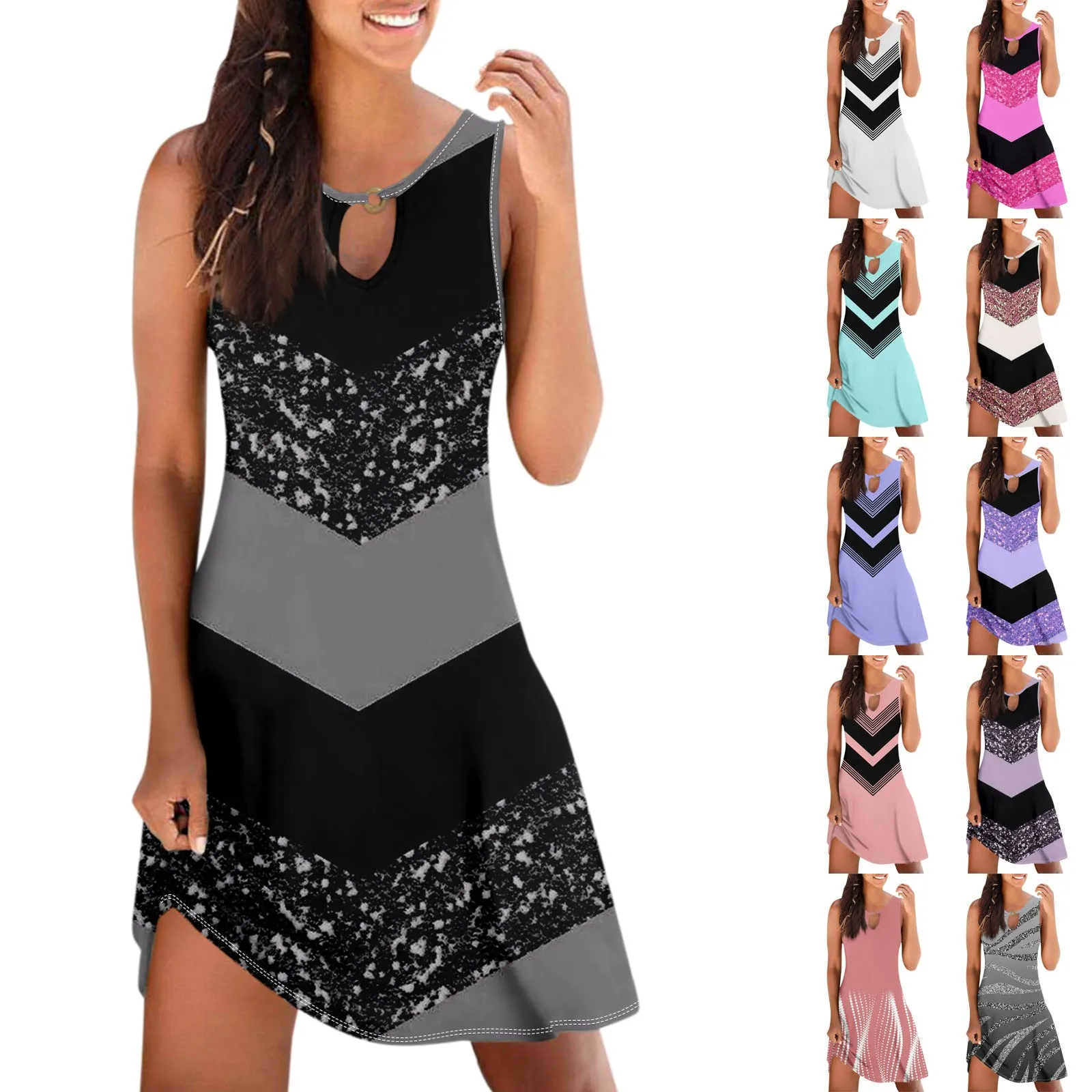

Women Casual Summer Dresses Independence Day Printed Tank Sleeveless Dress New Hollow Out Loose Beach Dress vestidos femenino