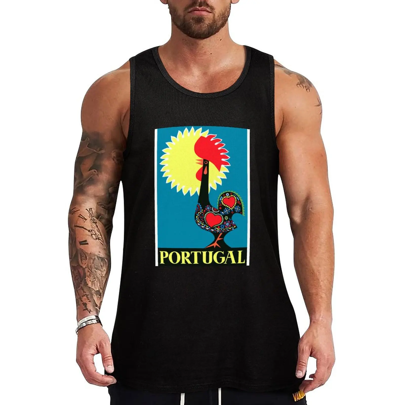 1965 Portugal Rooster Of Barcelos Travel Poster Tank Top Abstract Graphic Tank Top Art Print Sem mangas