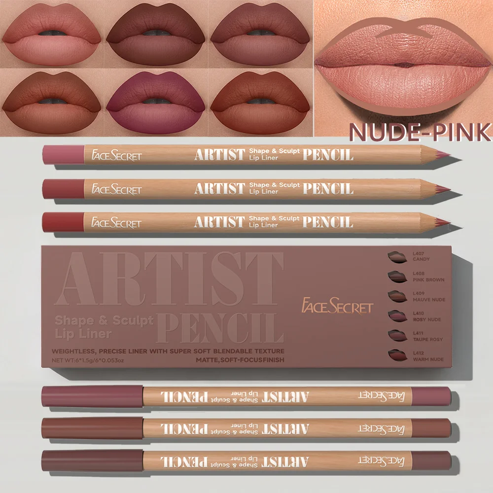 6-delige set Artist Face Secret Lip Liner Pencil Langdurige waterdichte matte afwerking Lip Liner Pencil Lip Liner Gel