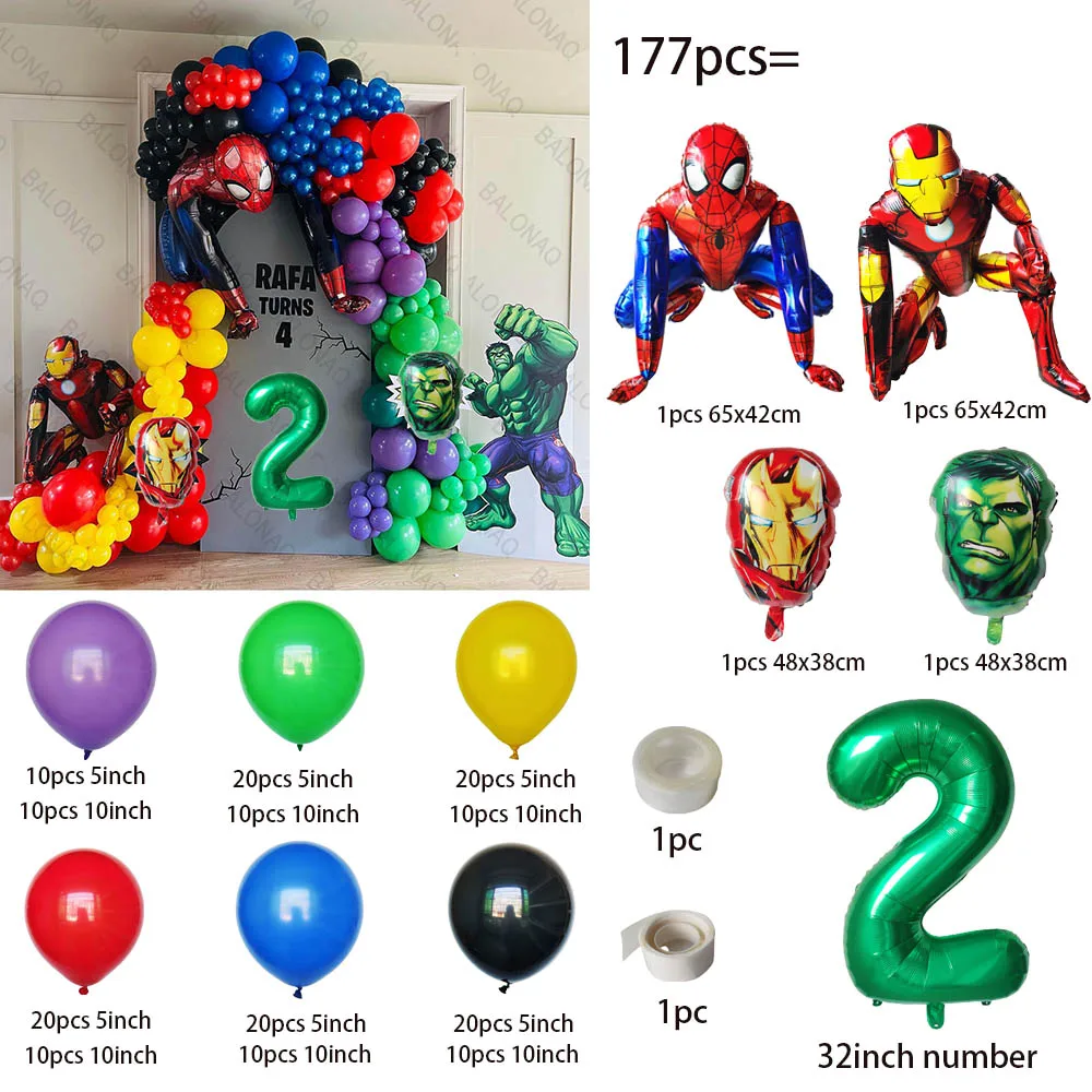 1Set Spiderman Iron Man The Hulk Foil Balloon Set Birthday Number Balloons Birthday Party Decor Supplies Children\'s Gifts