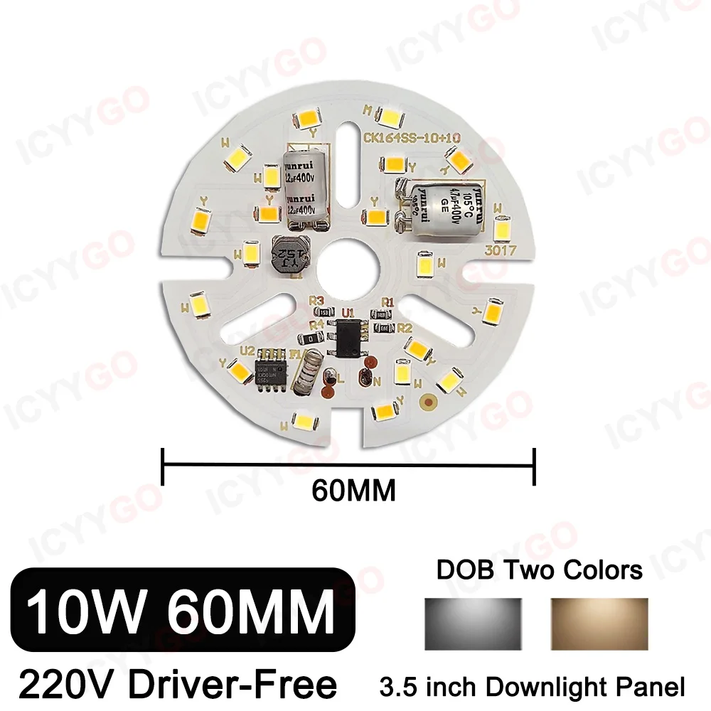 Fonte de luz led dhip smd2835, 6w, 10w, 15w, duas cores, sem driver, ac220v dob, adequada para lâmpada embutida, faça você mesmo