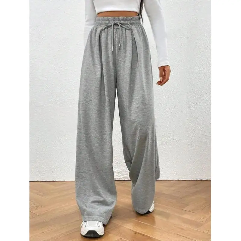 

High Waist Dstring Casual Sports Pants for Women Color New Model Cross-Border Straight Leg Pants ex PVC Material