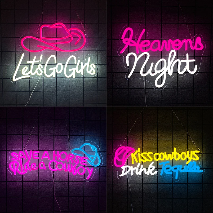 Heavens Night Led Neon Sign, Funny Cowboy Hat Icon, Usb Powered, Suitable For Bedroom, Bar, Game Room, Club, Man Cave Art Decor.