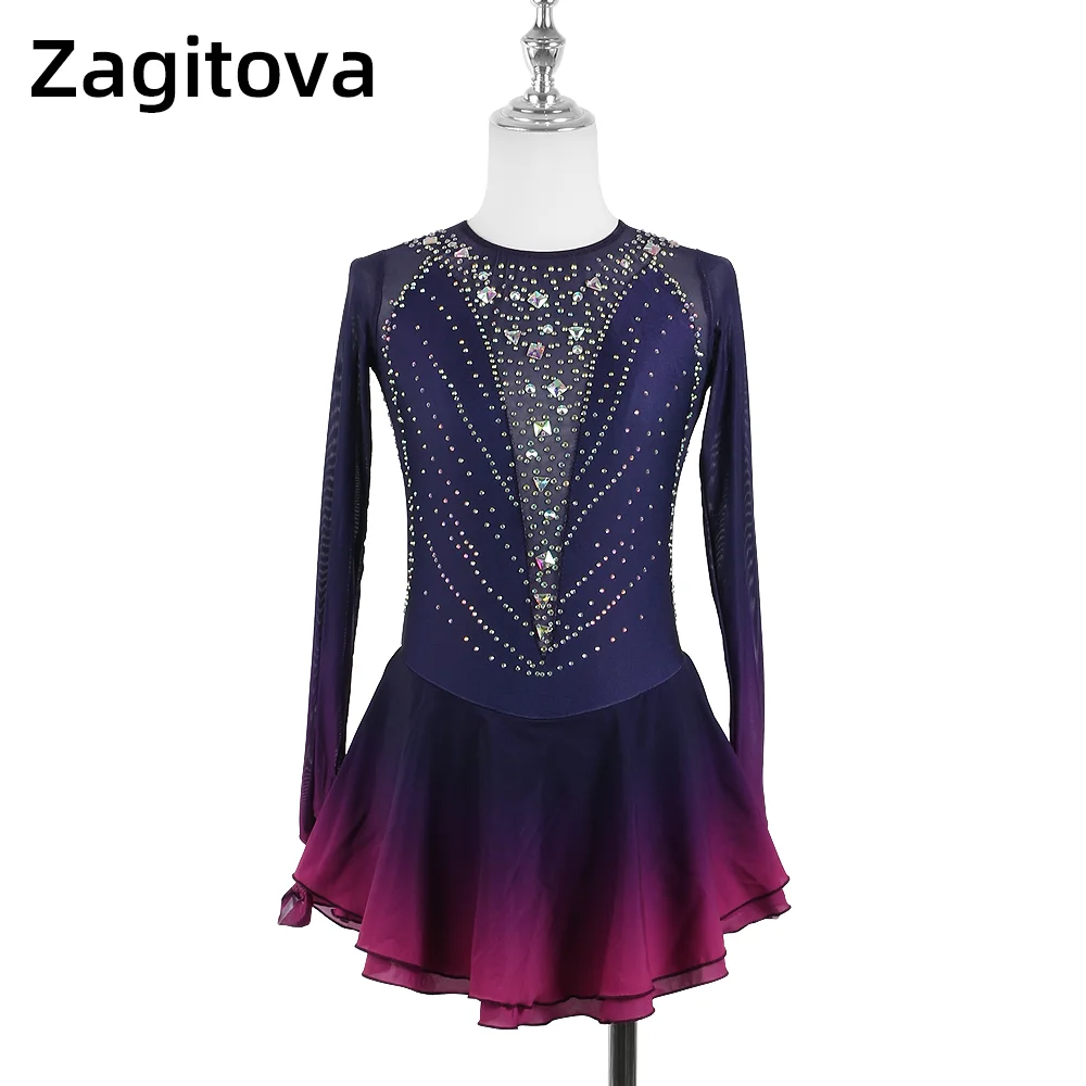 Zagitova Figure Skating Dress For Women Girls Ice Skating Skirt Performance Competition Gradient Purple Gradient Kosten