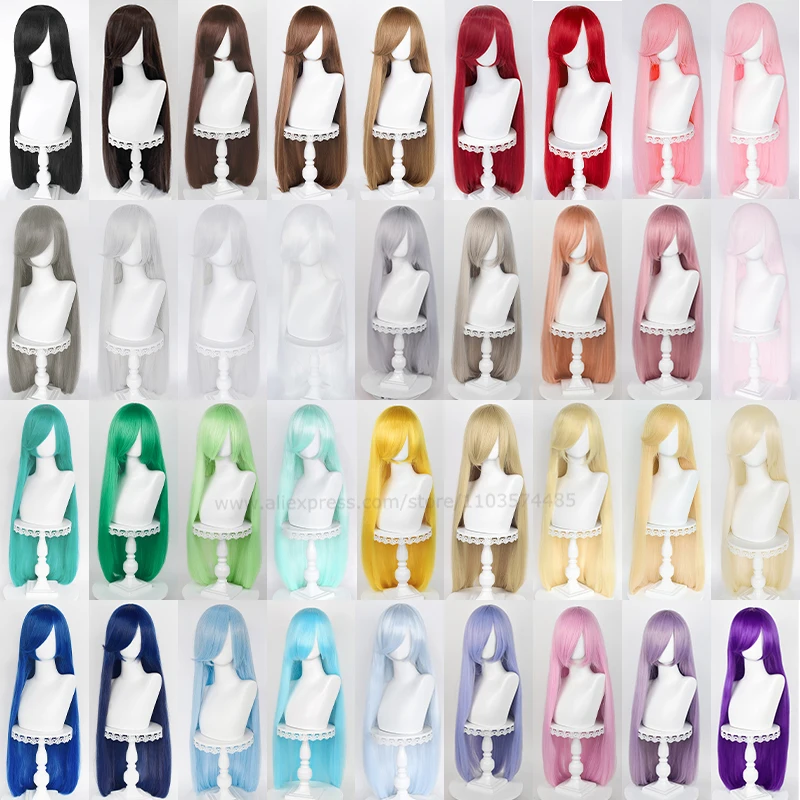100cm Long Yaki Pre-Crimped Cosplay Wig Black White Pink Red Blue Purple Blonde Fluffy Heat Resistant Synthetic Hair