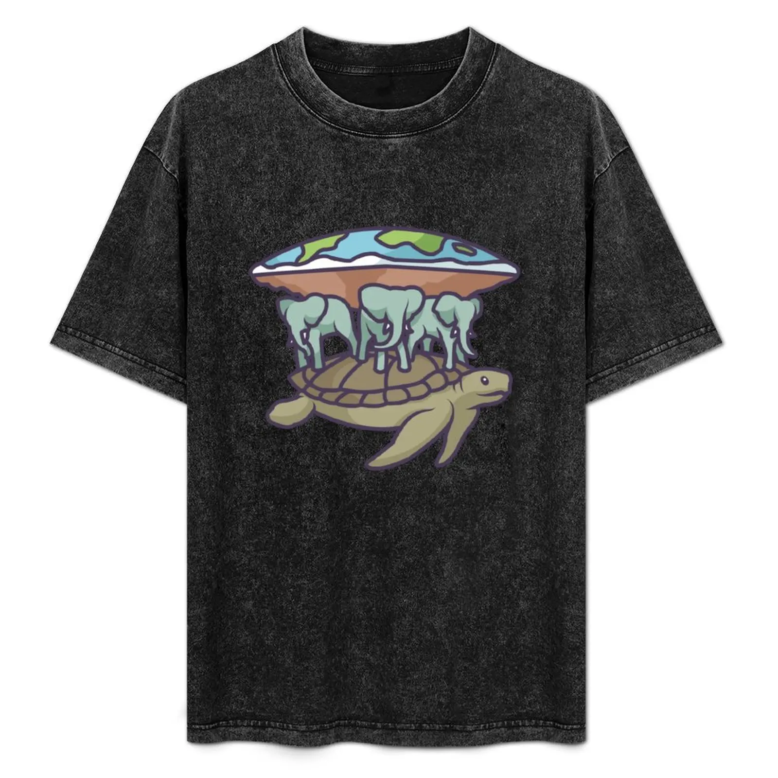 

Elephants and Turtle Holding Flat Earth T-Shirt Casual Daily Graphic Tee