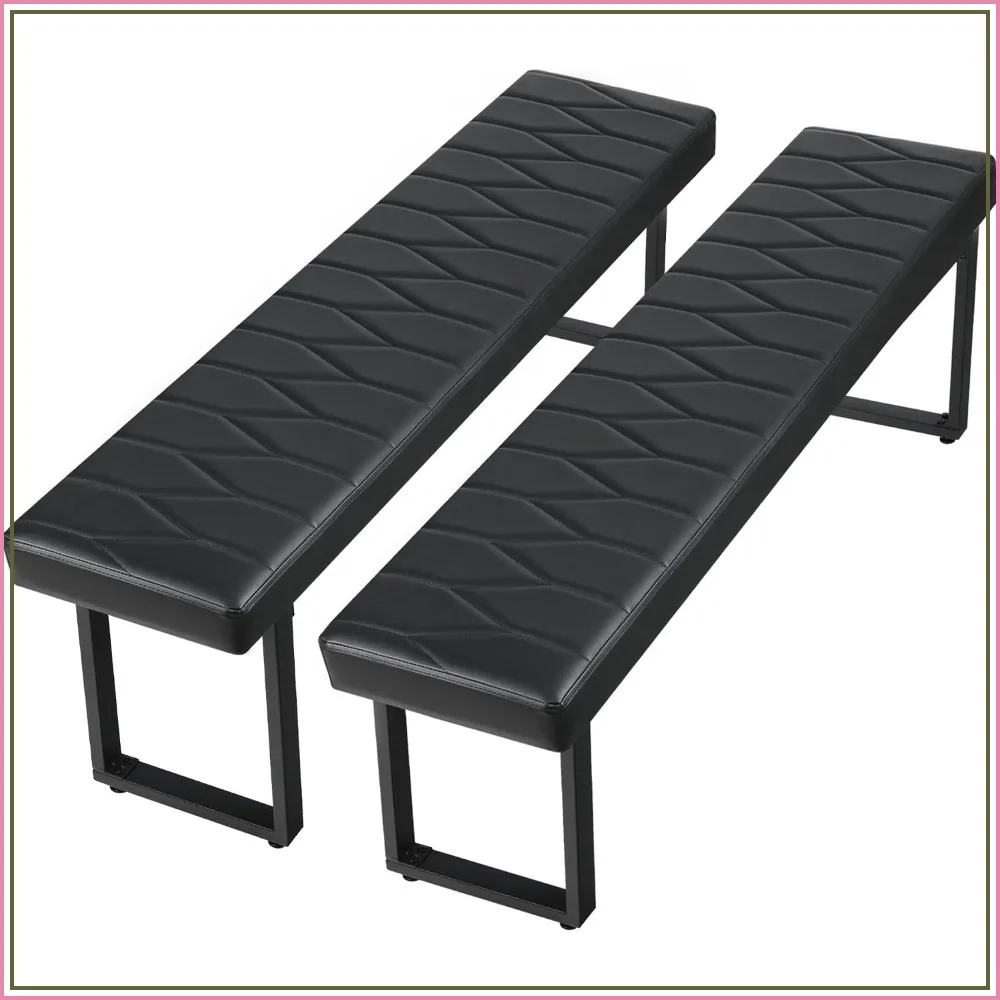Black Faux Leather Bench Set of 2, 58 Inch Padded Seats for Living Room Entryway