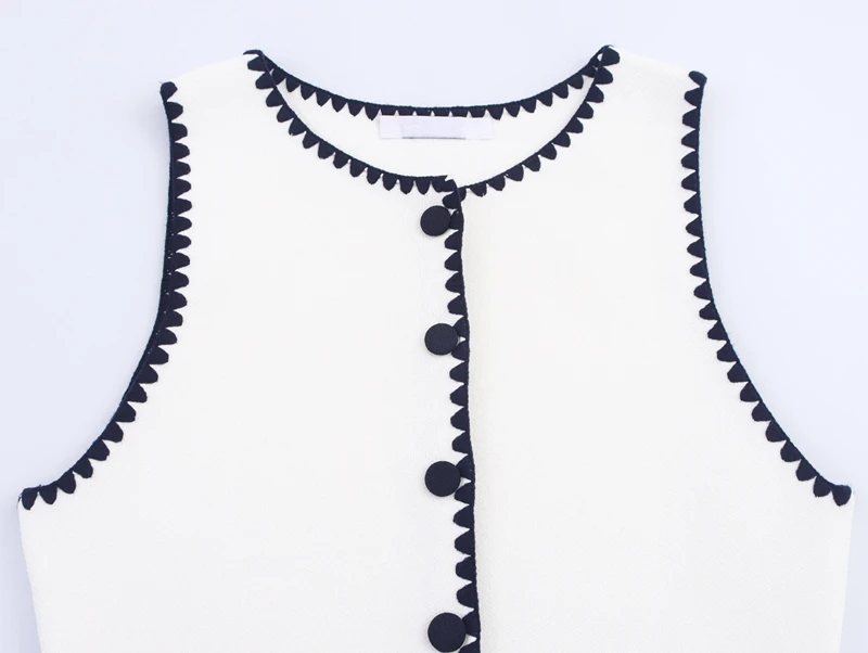 Maxdutti Minimalista alla moda ed elegante blu navy pizzo bianco gilet senza maniche cardigan lavorato a maglia monopetto top da donna