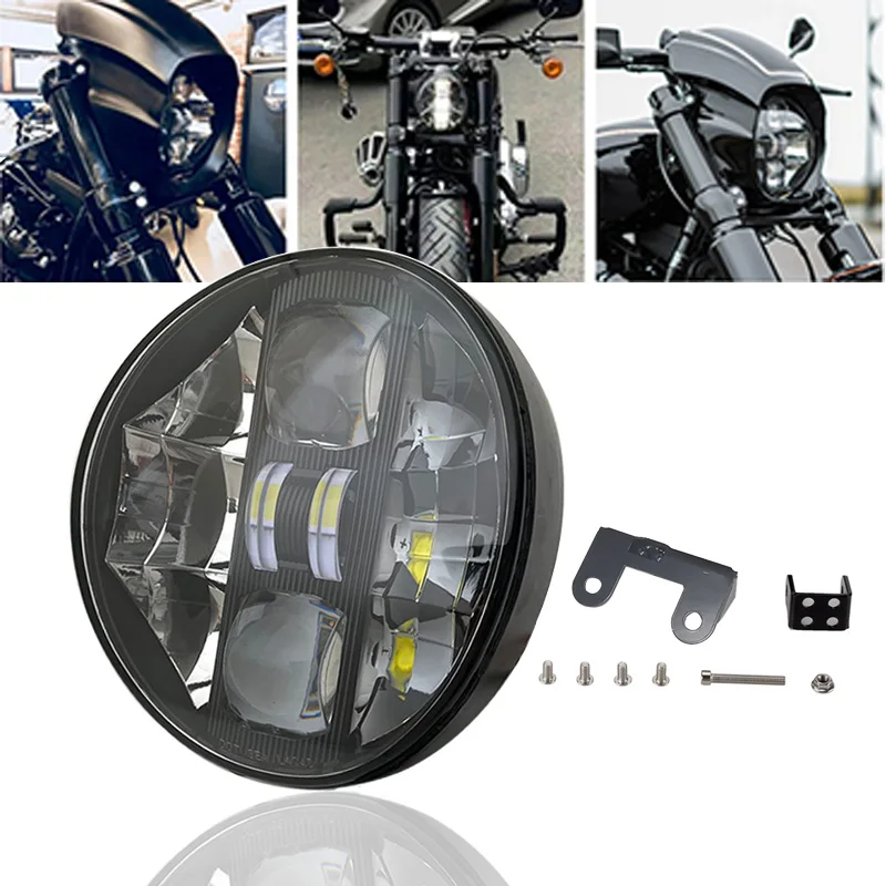 Proyector de faro LED de 12V, faro DRL Hi/Lo Beam con Kit de soporte de extensión de montaje para Harley Softail Breakout FXSB 2013-2017