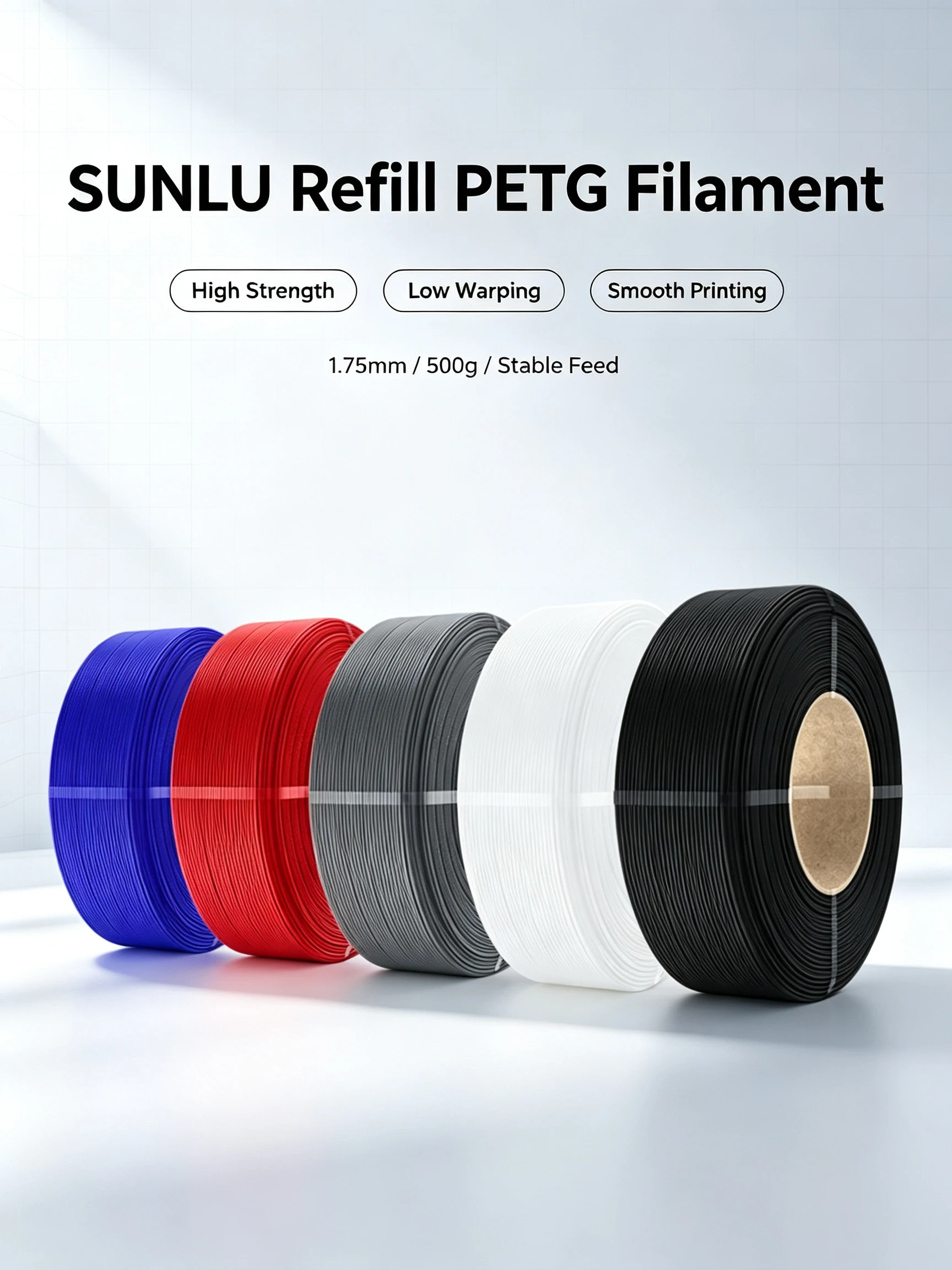 SUNLU PETG Nachfüllmaterial 1,75 mm, hochfeste 3D-Drucker-Filament ohne Spule, kompatibel mit Bambu Lab & SUNLU, wiederverwendbare Spulen, 5 kg