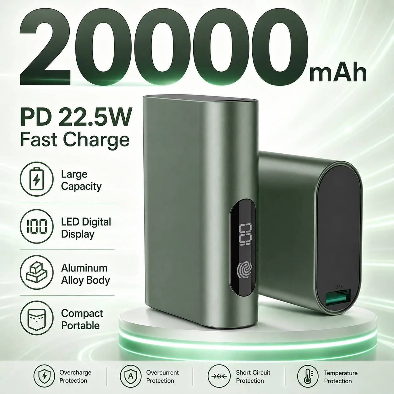 20000mAh Power Bank 22.5W SCP Fast Charging Mini Aluminum Alloy Portable Charger PD 18W Two Way External Battery for Huawei