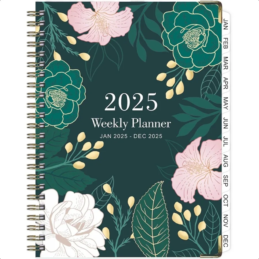 

2025 Weekly and Monthly Jan.2025 to Dec.2025 A5 size with Tabs Spiral Bound Metal Cladding Daily for School Teacher Office D