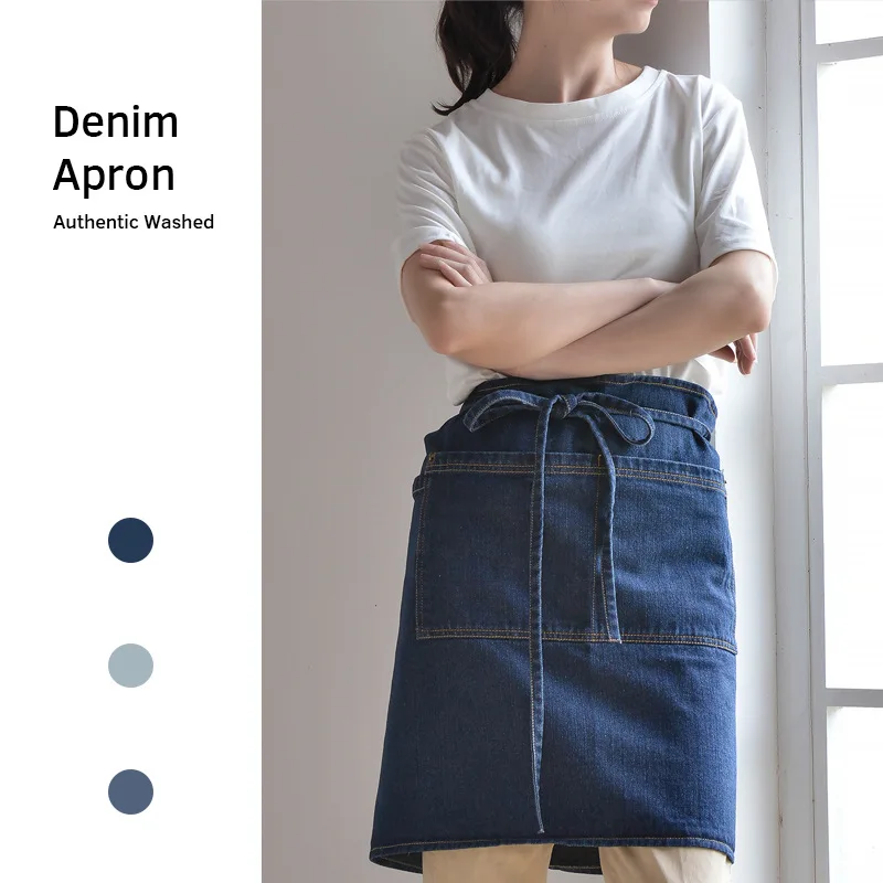 100% Cotton Wash Half Apron Denim Thickened Adult Anti Fouling Florist Home Kitchen Work Barber Household Bib Waist Girth UNISEX