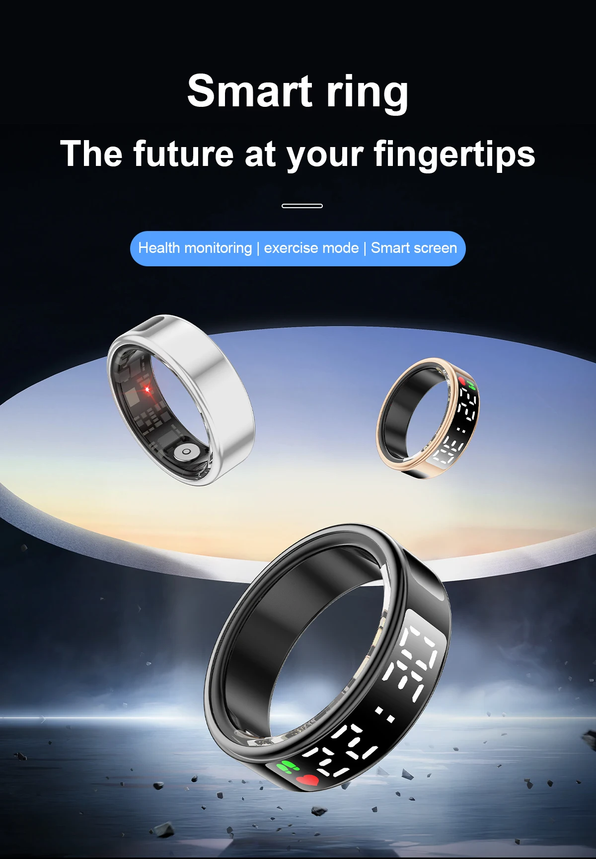 Touch Digital Screen Magnetic wireless charging Men Women M onitor B lood pressure Health Fitness Tracker Smart Ring