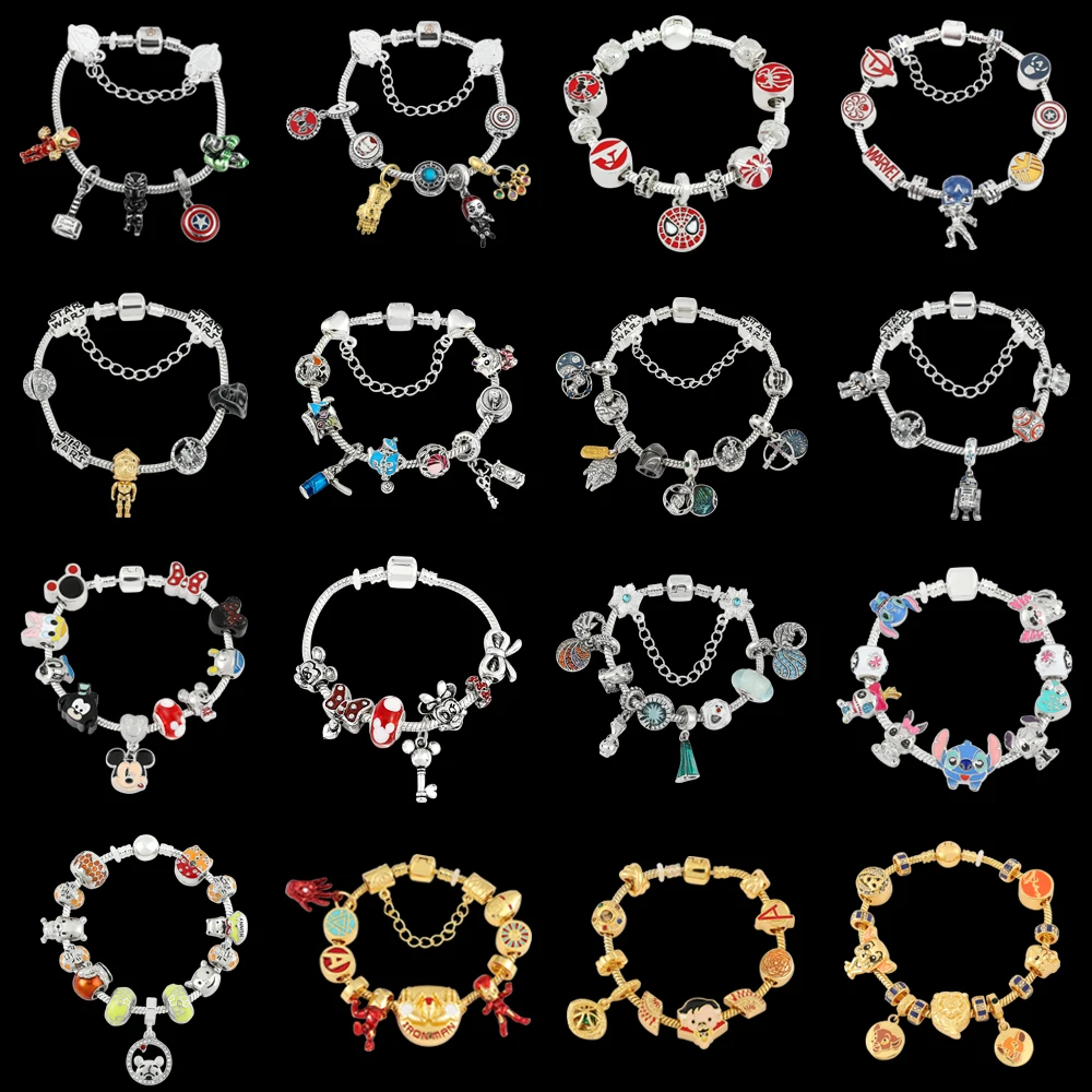 Disney Charms Bracelet for Women Avengers Marvel Cute Pendant Bangles Star Wars Accessories Jewelry Gift for Family Friend