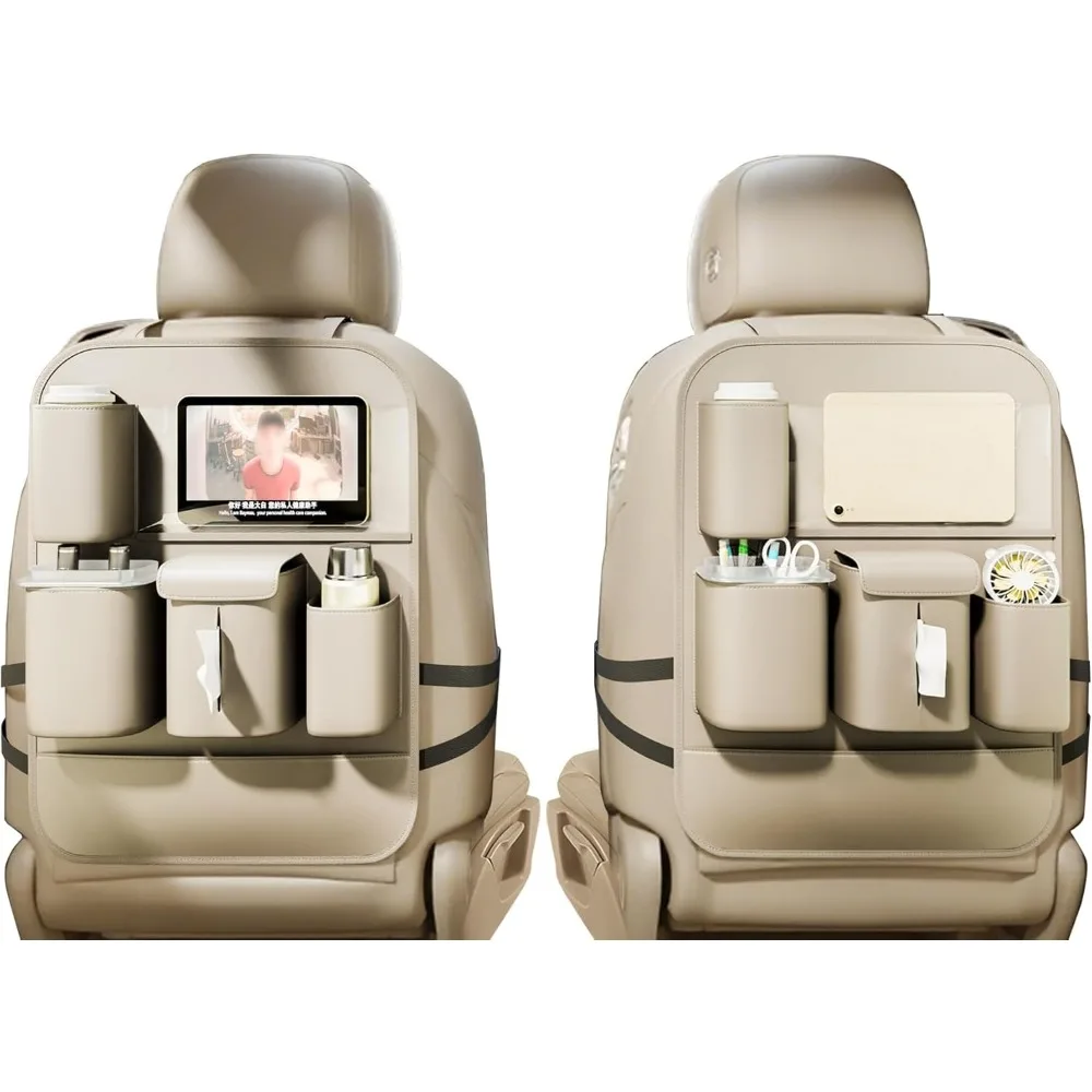 

Backseat Organizer with Touch Screen Holder Kick Mats Travel Accessories for Kids Multifunctional Seat Storage 2 Pack Beige